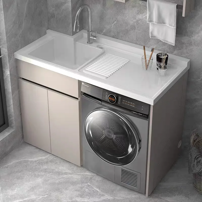 Balcony laundry cabinet combination laundry pool laundry table face hand basin integrated cabinet with rubbing board