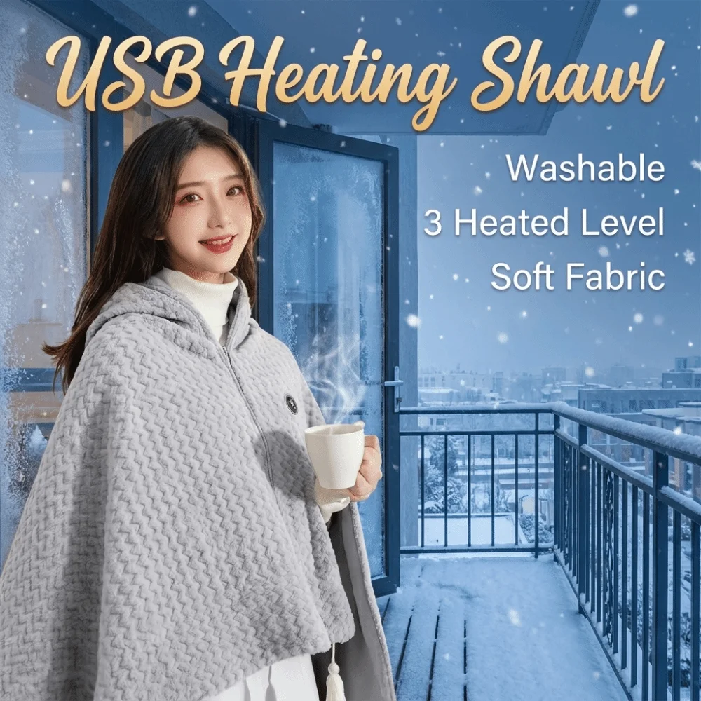 Lightweight Washable USB Heating Shawl USB Powered Soft Fabric Thermal Blankets 3 Heated Level Portable Electric Shawl Indoor
