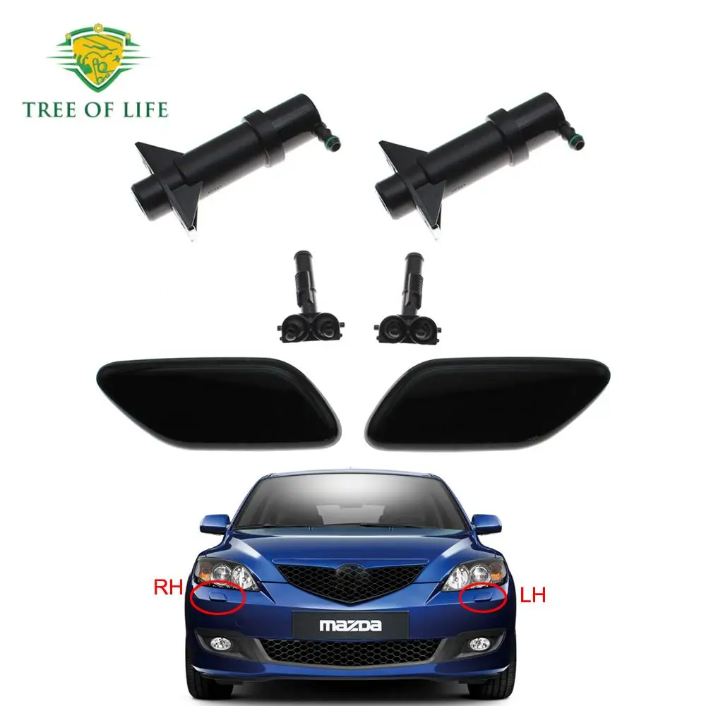 Front Headlight Headlamp Washer Nozzle Jet Cover Cap For Mazda 3 Axela Saloon (BK) 2003 2004 2005 2006 2007 2008 2009 (LH&RH)