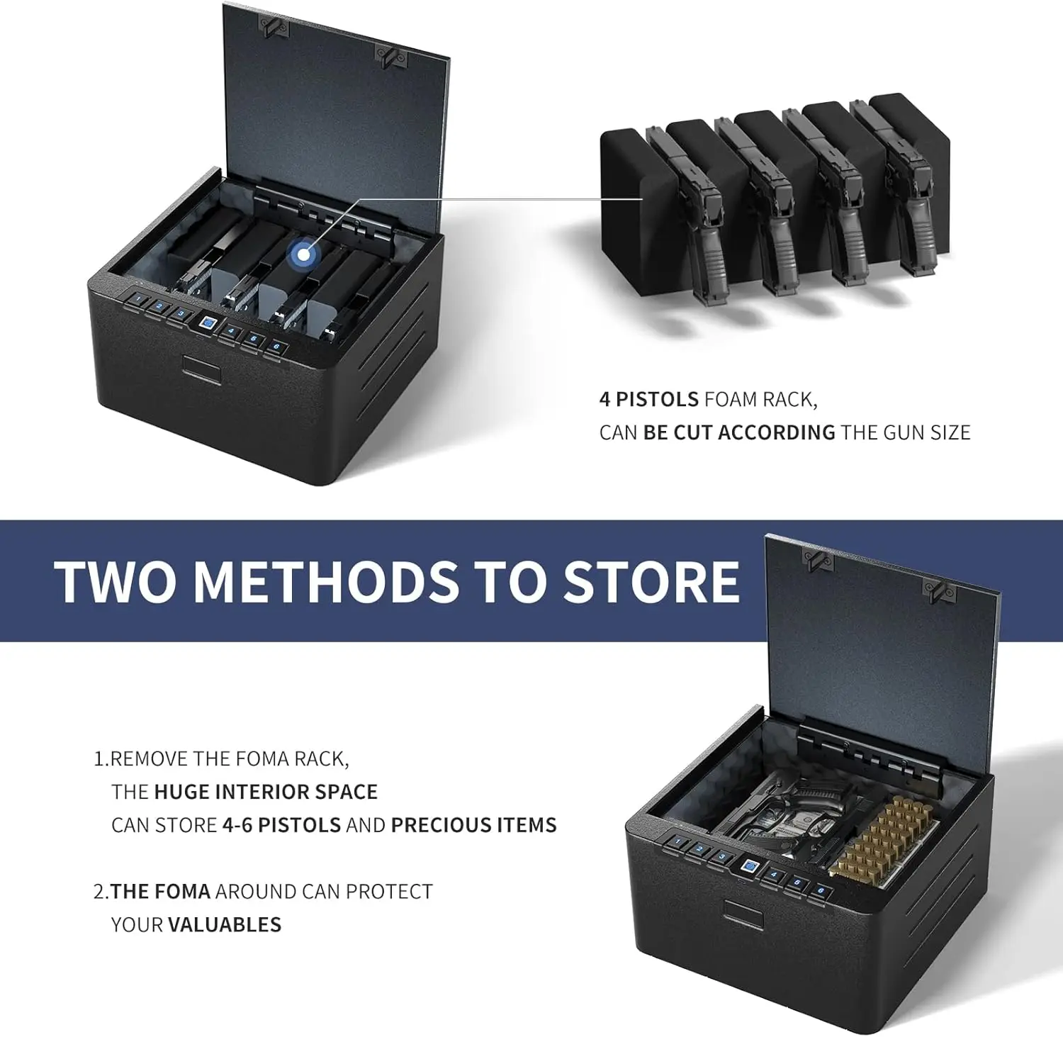 Gun Safe, Biometric Quick Access Gun Safe for Handgun, 4 Pistols High Capacity Handgun Safe with Digital Keypad, Biometric Finge