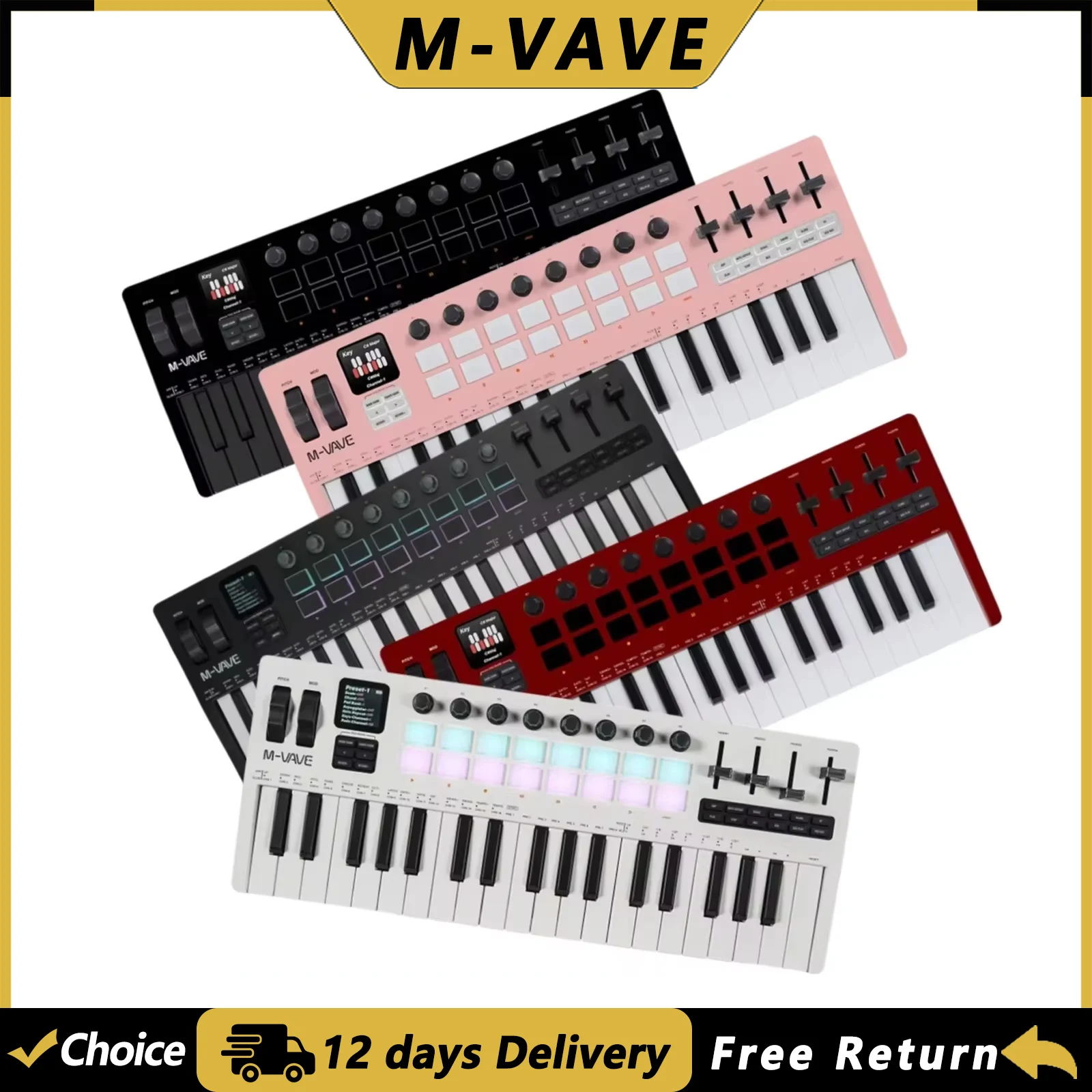 M-VAVE SMK-37 PRO 37 Key MIDI Keyboard Supports Wireless Connection to Multiple Systems Color Keyboard 16 Drum Pads Sound Source