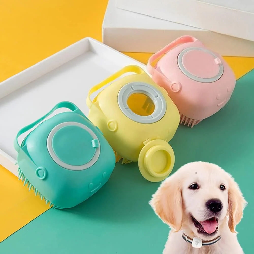 Pet dog bath brush, cat bath gadget, Teddy scrub silicone massage brush, comb bath cleaning products, blue, yellow, pink