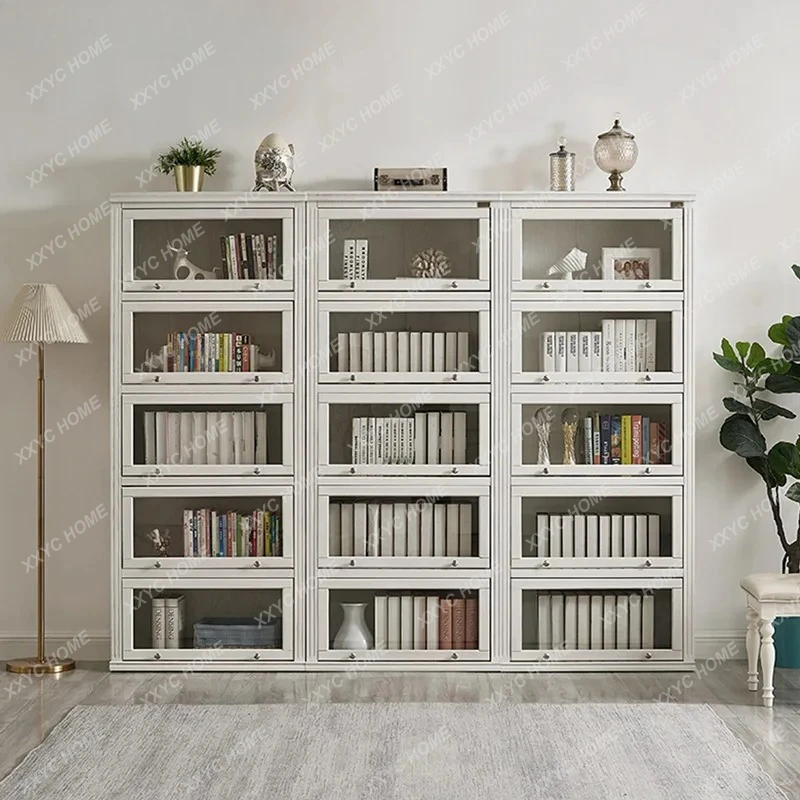 

Книжный шкаф из массива дерева для гостиной, напольный, с пылезащитной стеклянной дверцей, декоративный шкаф-витрина