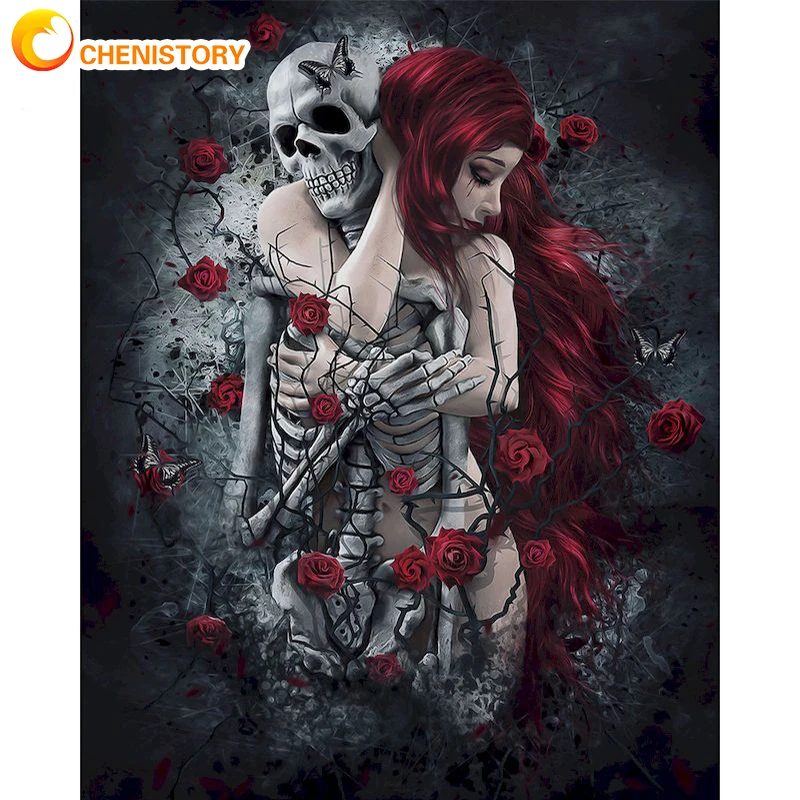 

CHENISTORY DIY Paint By Numbers Landscape Skeleton Oil Painting By Numbers Girl On Canvas Handpaint Pictures By Numbers Wall Art