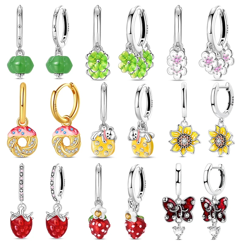 

925 Sterling Silver Strawberry Clover Original Design Earrings Colored Zircon Making Jewelry for Women Girl Wedding Party Gifts