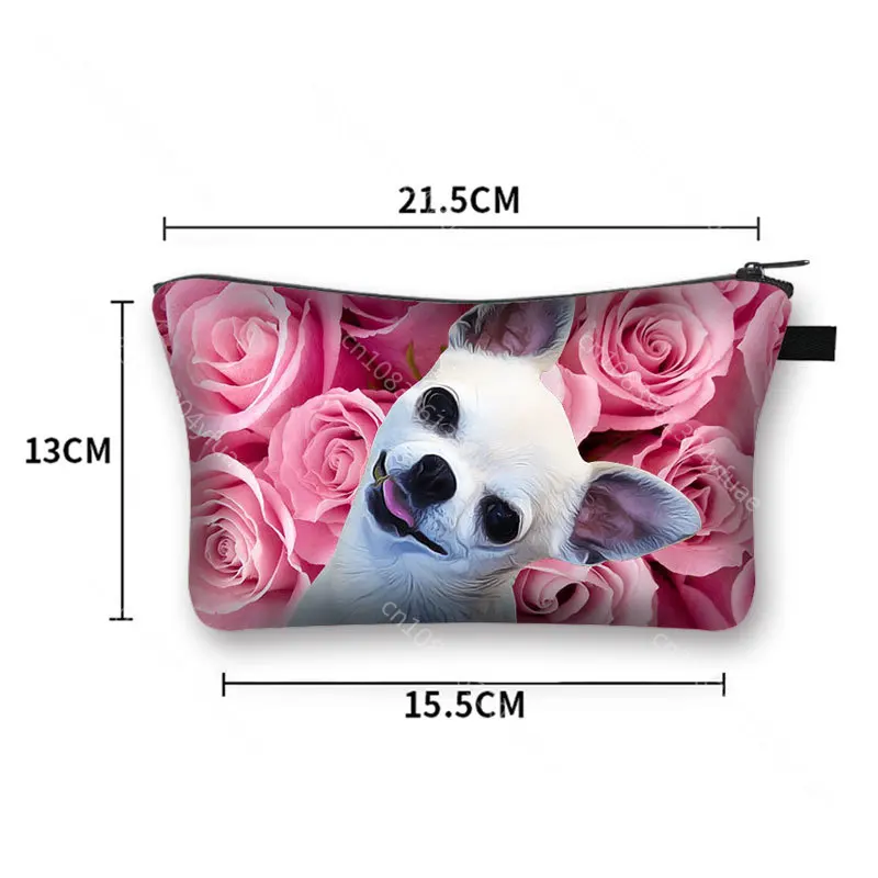 Cute Cartoon Dog Chihuahua Woman Cosmetic Bag Fashion Lady Makeup Bags Girl Cosmetic Case Light Travel Bag Organizer