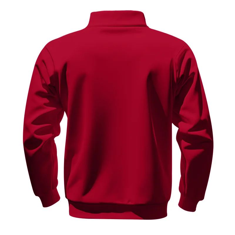 Amerikanischer Herbst- und Winter-Herrenpullover aus schwerem Fleece mit langen Ärmeln, halbem Reißverschluss, lockerem Schnitt und Stehkragen – Detail 11