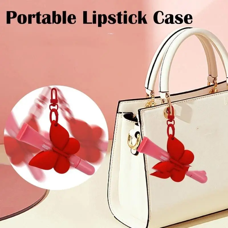 Silicone Butterfly Shaped Lip Balm Holder Keychain Cute Design Multiple Colors Perfect For Handbag Backpack Daily Travel Use