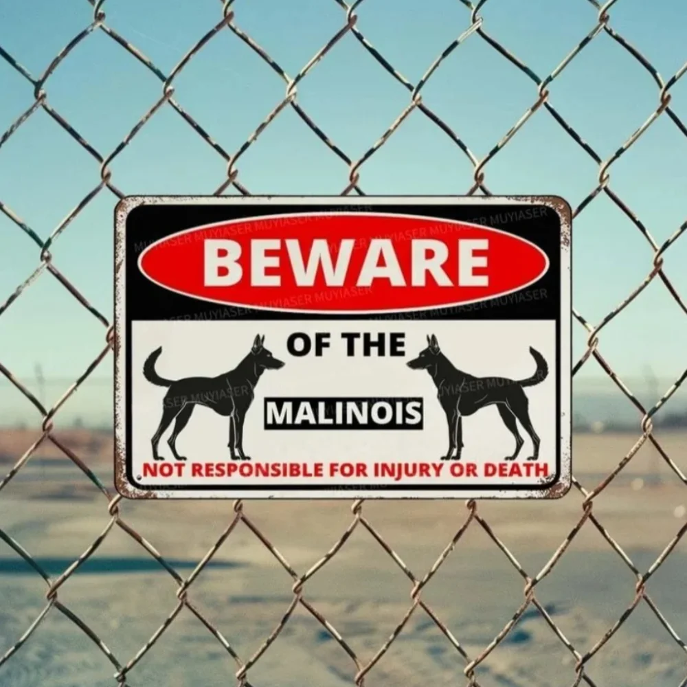 Vintage Beware Of The Malinois Not Responsible For Injury Or Death Metal Tin Sign Yard Warning Wall Decor