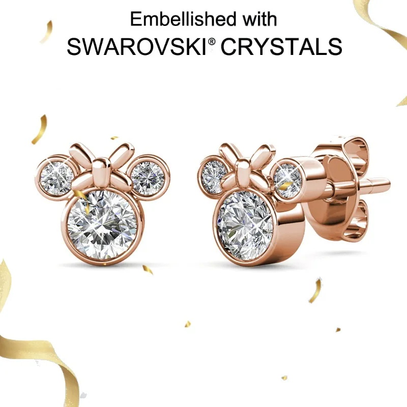 

Daisini Серьги с Микки Маусом из стерлингового серебра 925 пробы, украшенные кристаллами Сваровски, простые серьги-гвоздики с Микки Маусом для женщин