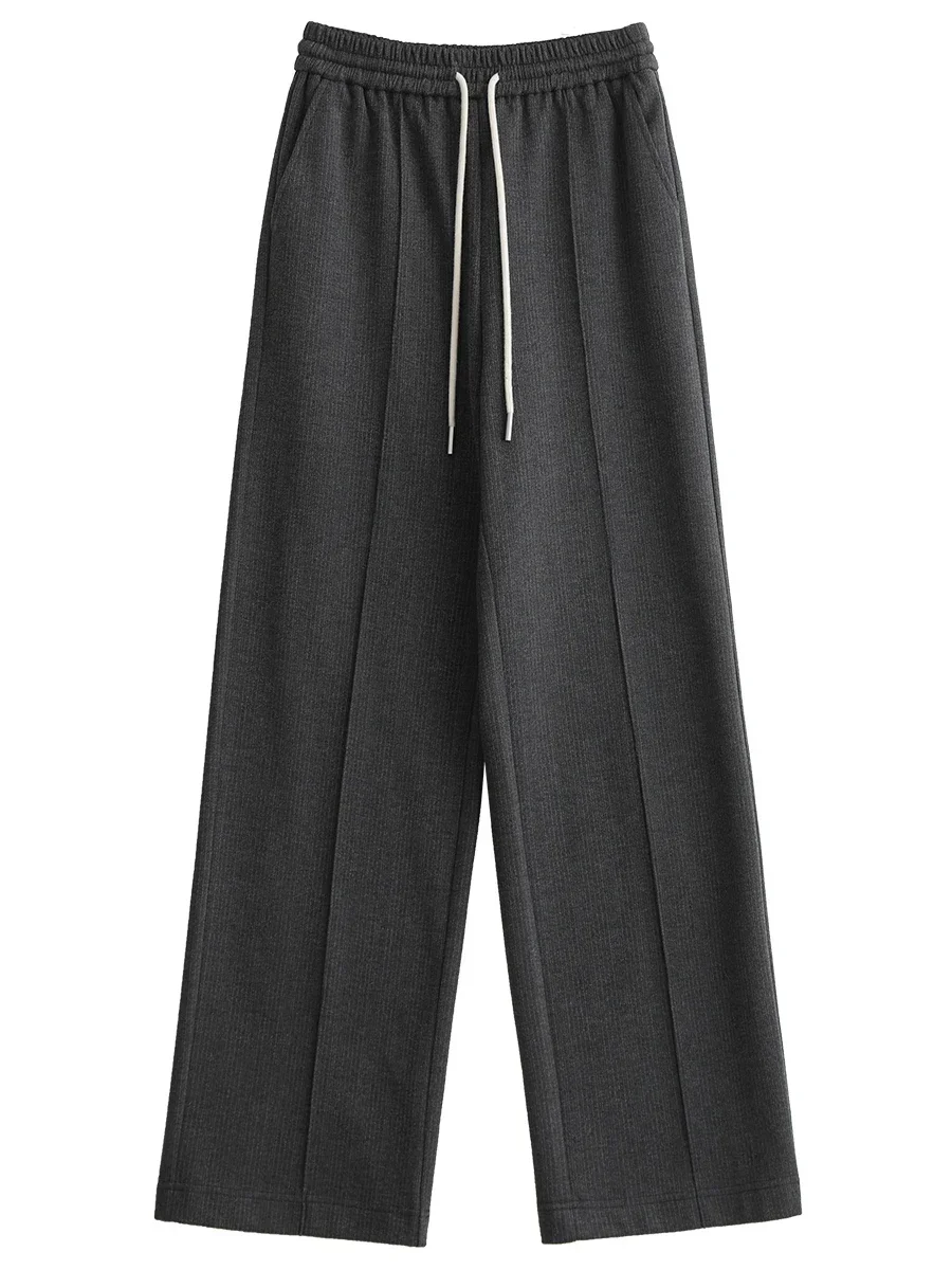 CHIC VEN Women\'s Pant New High Waist Brushed Casual Wide Leg Pants Elastic Waist Female Trousers Office Lady Winter Autumn 2023