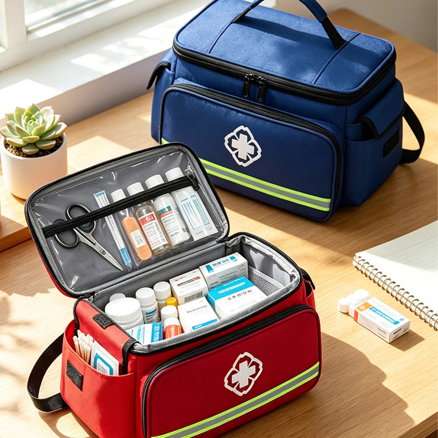 1pcs Large-Capacity Portable First-Aid Kit Car-Mounted Emergency Outdoor Travel Oxford Cloth Medicine Storage Bag Reflective
