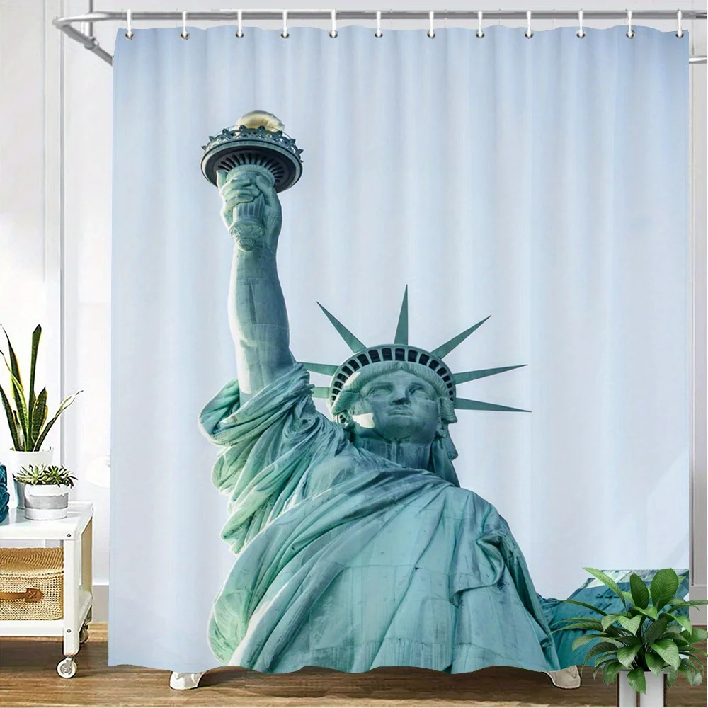 York Landmark Shower Curtain Polyester Waterproof Digital Printing Statue of Liberty Famous American Monument Light‑toned