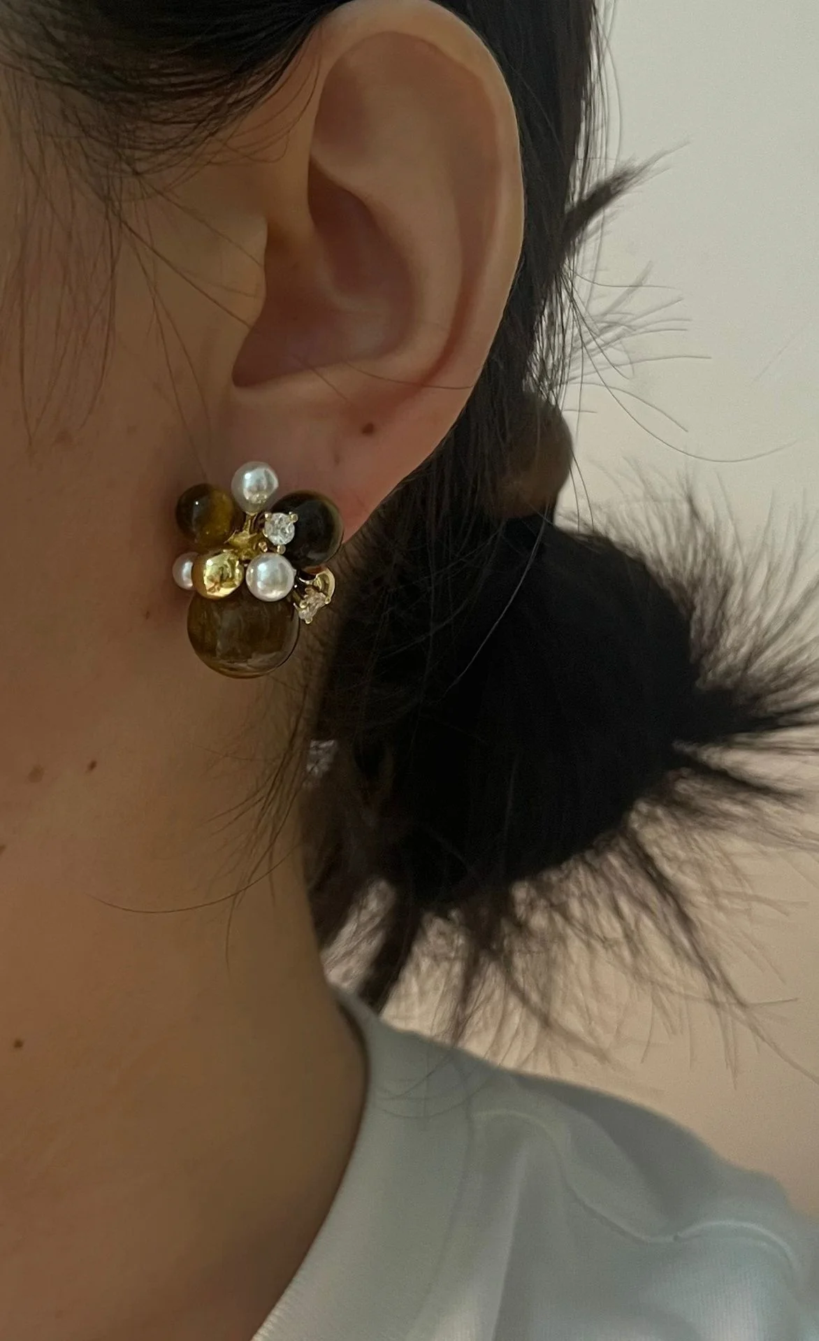 مجوهرات عصرية بتصميم كوري جديد عيار 14 قيراط مطلية بالذهب والفشار والخرز البني والأقراط الرجعية الأنيقة والإكسسوارات اليومية النسائية #2