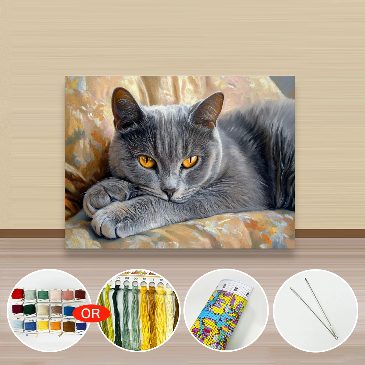 1 Stück 30x40cm/11,8x15,7 Zoll, 11Ct/14Ct Kreuzstich-Set, DIY Valentinstagsgeschenk, Stickerei-Set für Festlichkeiten, Britische Kurzhaarkatze – Detail 2
