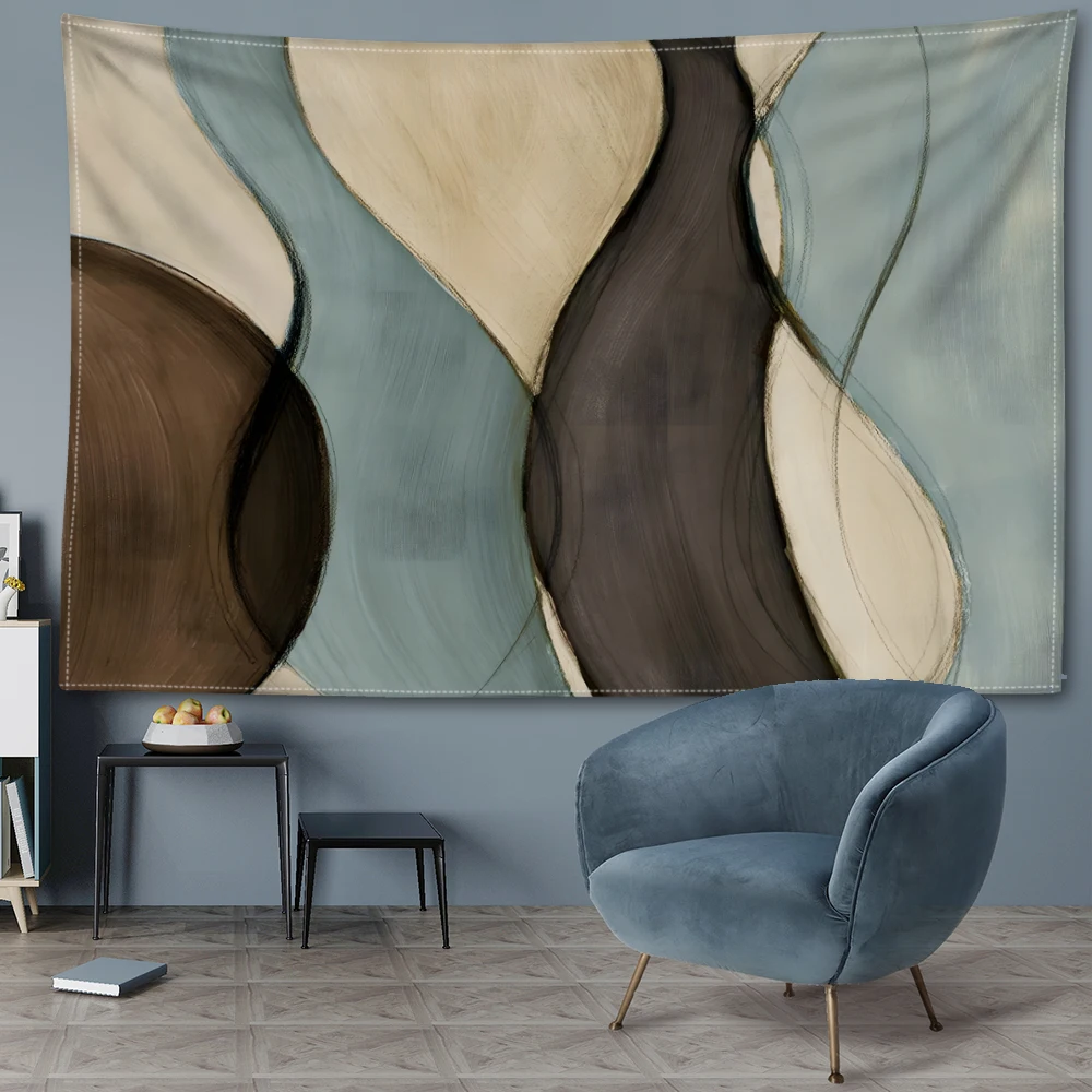 Blue black irregular geometric printed tapestry, simple modern style bedroom study living room wall hanging art wall decoration