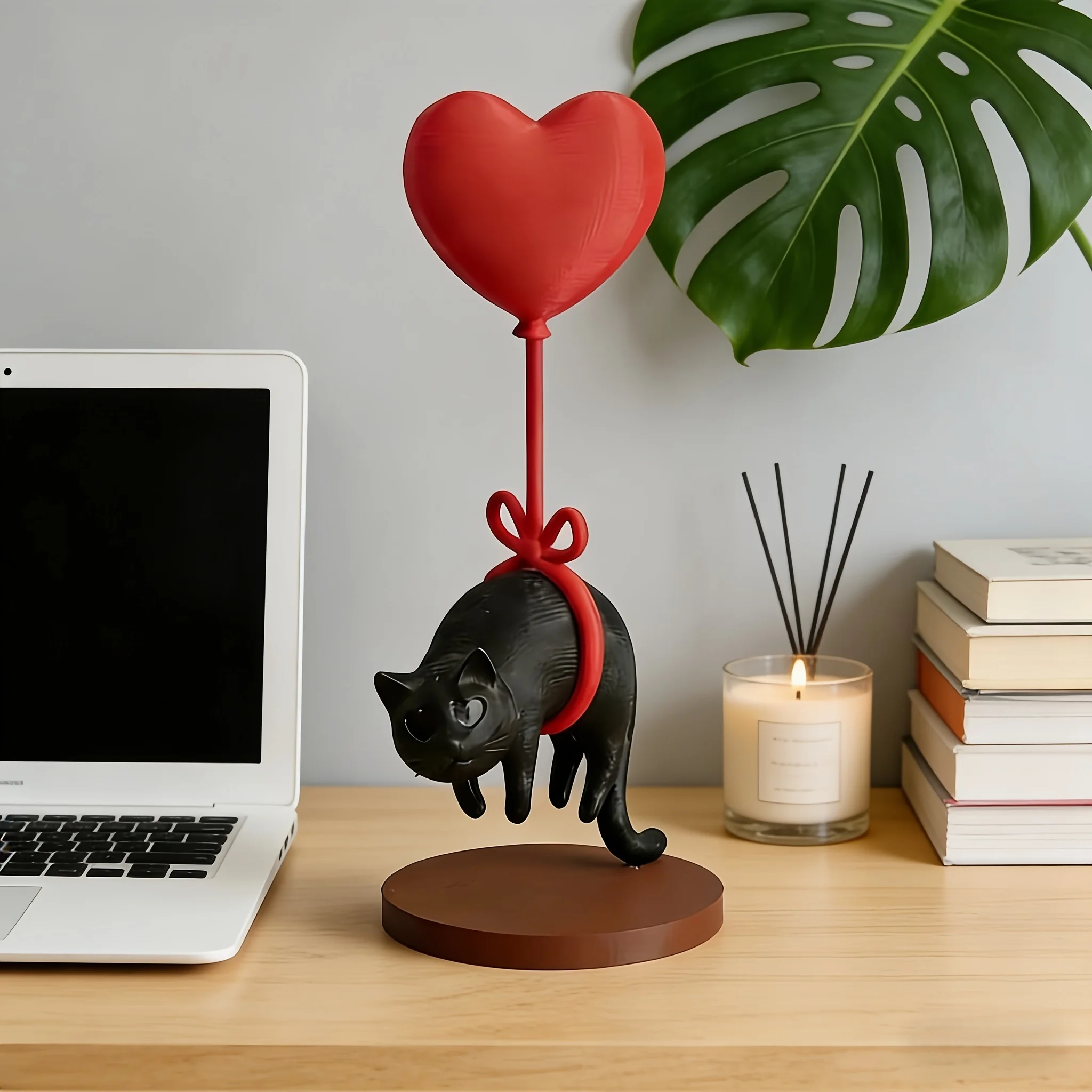 2026 SFloating Cat w/ Heart Balloon - Romantic Desk Decor for Couples, Home, Bookshelf, Bedside. Cute & Cozy!