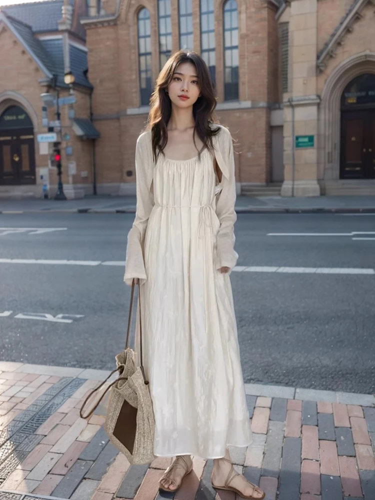 Sweet Sle femmes printemps 2025 nouveau mince crème solaire Cardigan sangle jupe longue deux pièces ensemble Faionable fibre de polyester longue S...