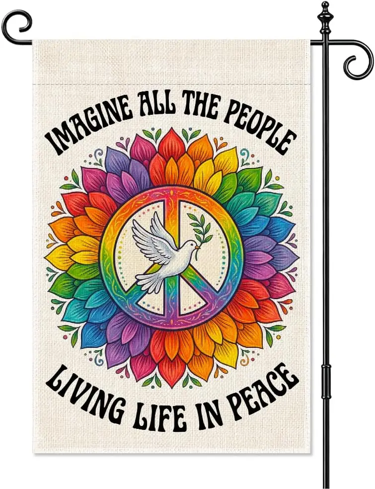 Imagine All the People Living Life in Peace Garden Flag 12x18 Inch Double Sided, Pride Month LGBTQ+ Peace Sign, Social Justi llp