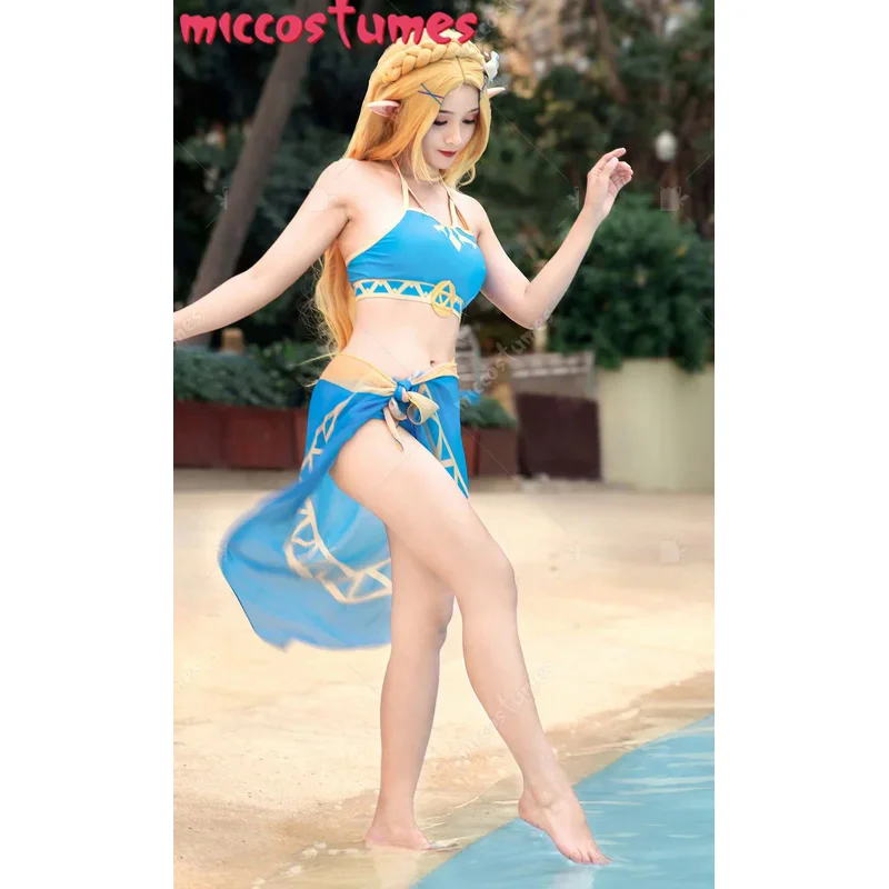 HAIKYUU Princess Derivative Halter Bikini Split Swimsuit Outfit Cosplay Swimwear with Veil