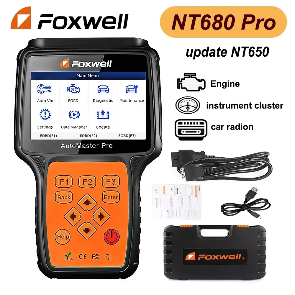 

Диагностический сканер Foxwell NT680 Pro для всех систем, с масляным руководством/сбросом обслуживания + функциями EPB, обновленная версия NT624 NT644 Pro