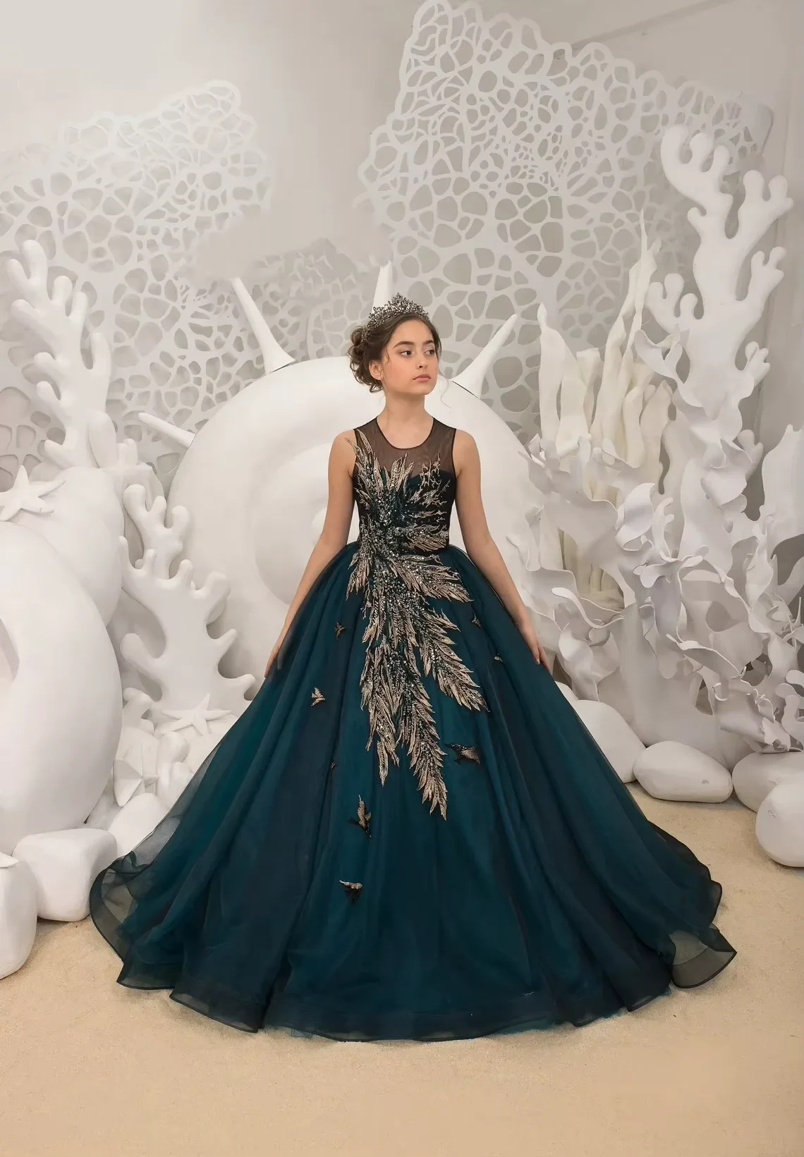 

Flower Girl Dress Lace Applique O-Neck Sleeveles Tulle A-Line Floor Length Dress First Communion Birthday Party Special Occasion