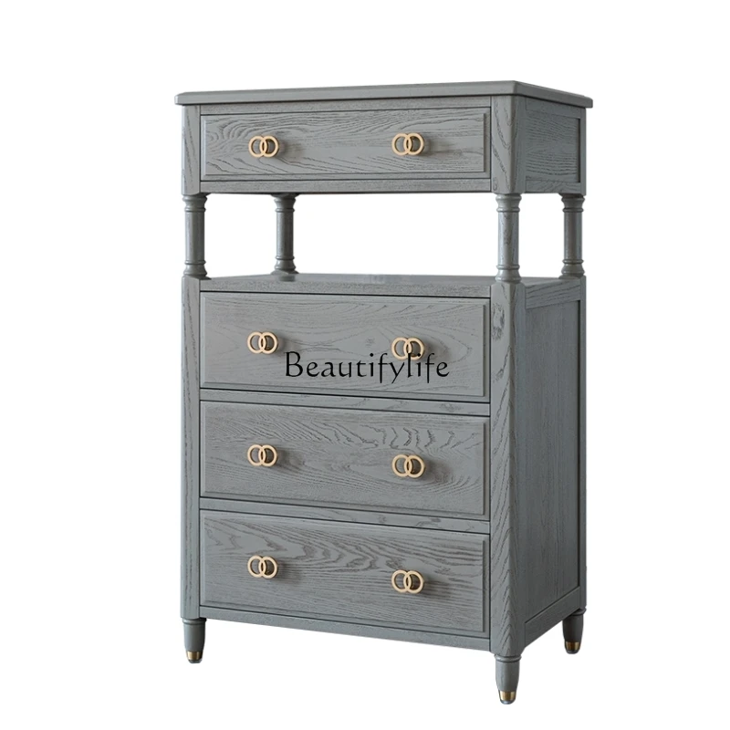 

*Milan gray drawer side cabinet Italian light luxury premium gray American all solid wood wine cabinet