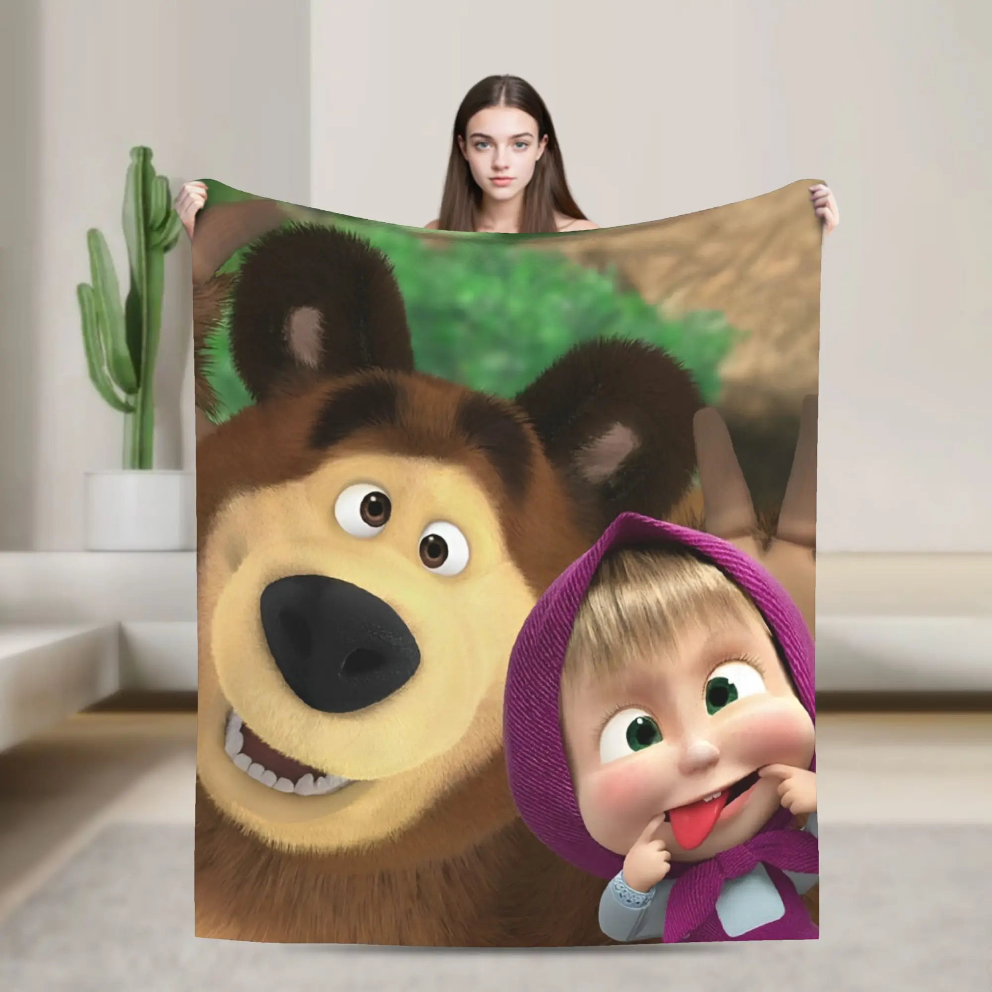 Super Soft M-Mashas and B-Bears Throw Blanket Premium Fleece Flannel Lightweight  Bed Blanket Cozy Plush Blankets All Season Use