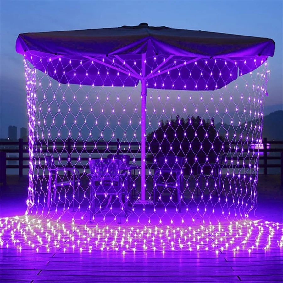 Halloween LED Net Lights, Mesh String Light, Rosa, Roxo, Natal, Ao ar livre, Suspensão, 3 m, 6 m x 4m