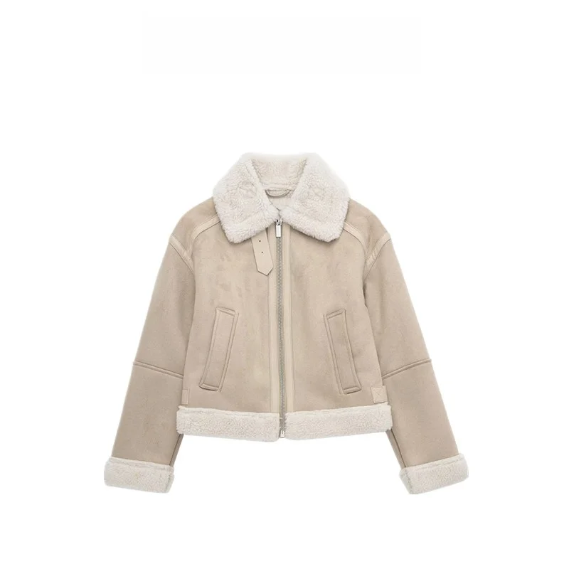 

Double-Sided Lamb Fur Jaet ort Versatile Faionable Women's Coat Autumn Winter New Sle Commute Sle Zipper Sve