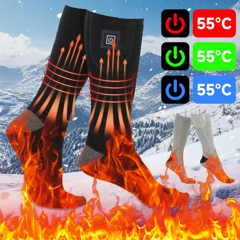 Electric Heating Socks 3 Level Temperature Skiing Sock Cold-Proof Winter Warm Thermal Socks Washable for Cycling Camping Skating