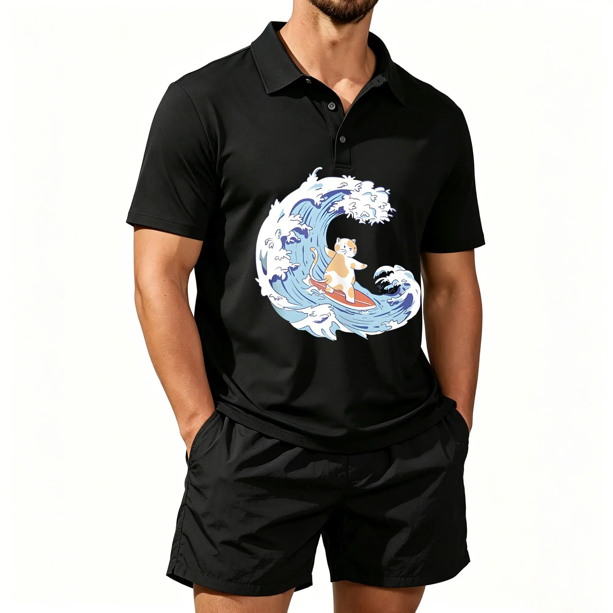 Men's Polo Shirt and Beach Shorts Set