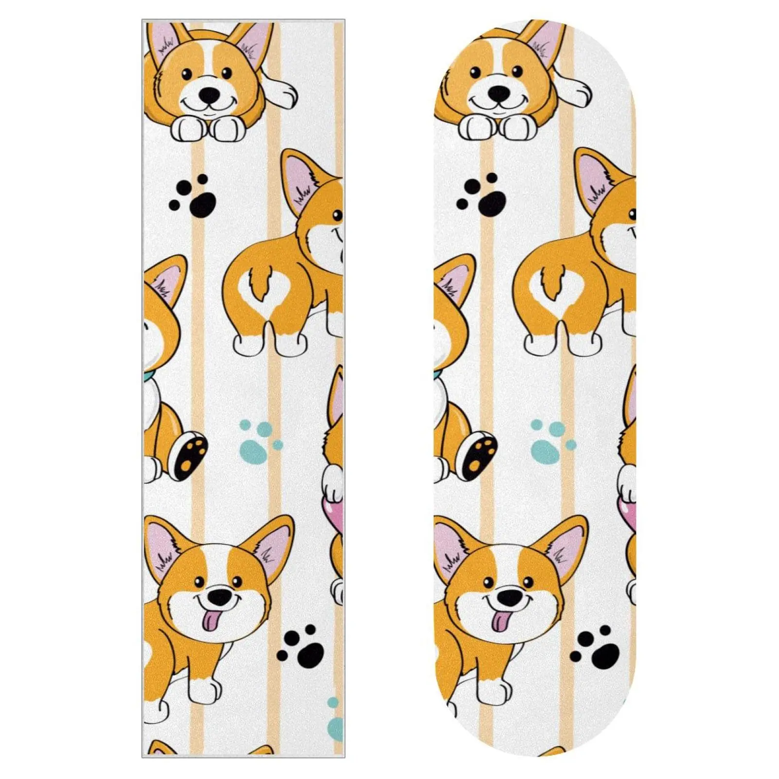 Corgi Pattern Skateboards Grip Tape Design Longboard Anti Slip Sandpaper Sticker Skateboards Paper 33x9 Inch-Cute Puppy Printing