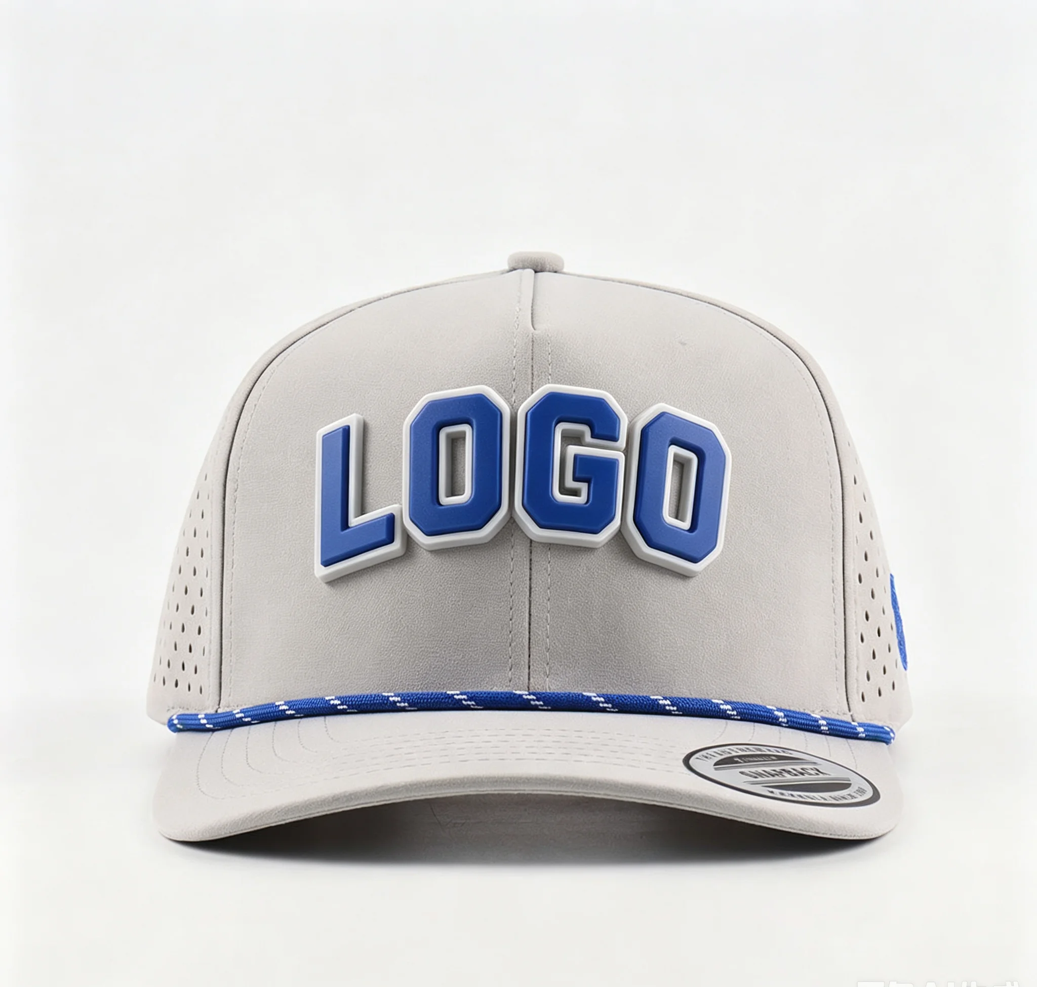 Custom Rubber PVC Patch 5-Panel Waterproof Polyester Sport Golf Hat Laser Cut Perforated Dad Rope Baseball Cap High Quality