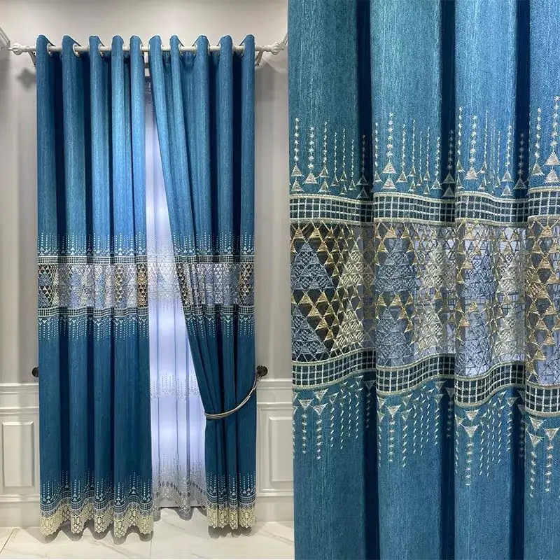 Heavy Duty Embroidered Triangle Chenille Curtain - Luxury Hollow Out Design for Modern Living Room​