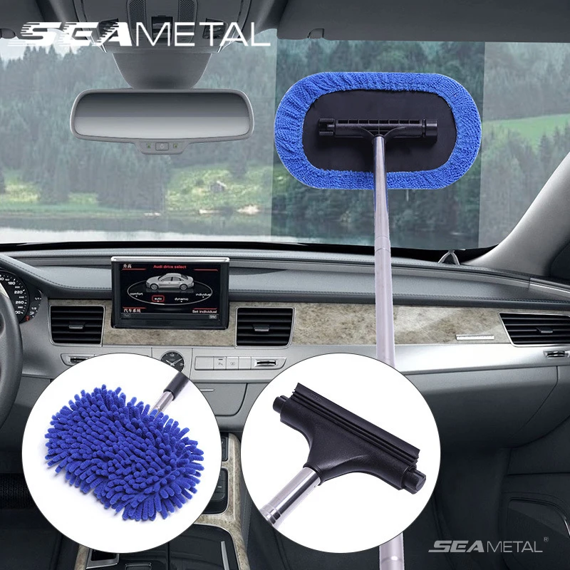 SEAMETAL 3-in-1-Reinigungsbürsten-Set für Autofenster, Glas, Auto-Scheibenwischer, Auto-Detaillierung, Reinigung, Waschwerkzeug mit Teleskopgriff