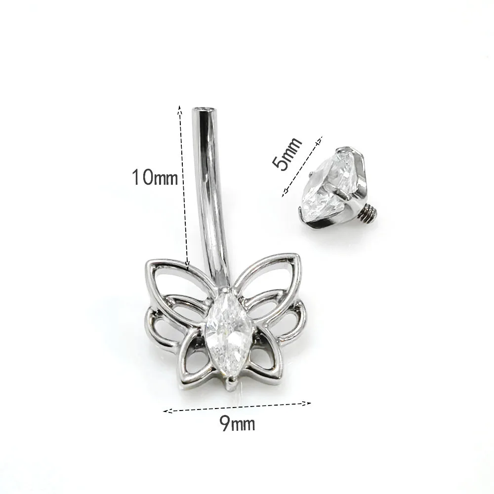 F136 Titanium Alloy Europe And The United States Butterfly Zirconia Double Head Inlaid Belly Button Nail Body Piercing Jewelry