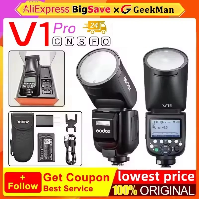 Godox V1Pro V1 Pro V1-C V1-N V1-S V1-F TTL ليثيوم أيون جولة رئيس كاميرا فلاش اللاسلكية Speedlight لكانون سوني نيكون فوجي أوليمبوس