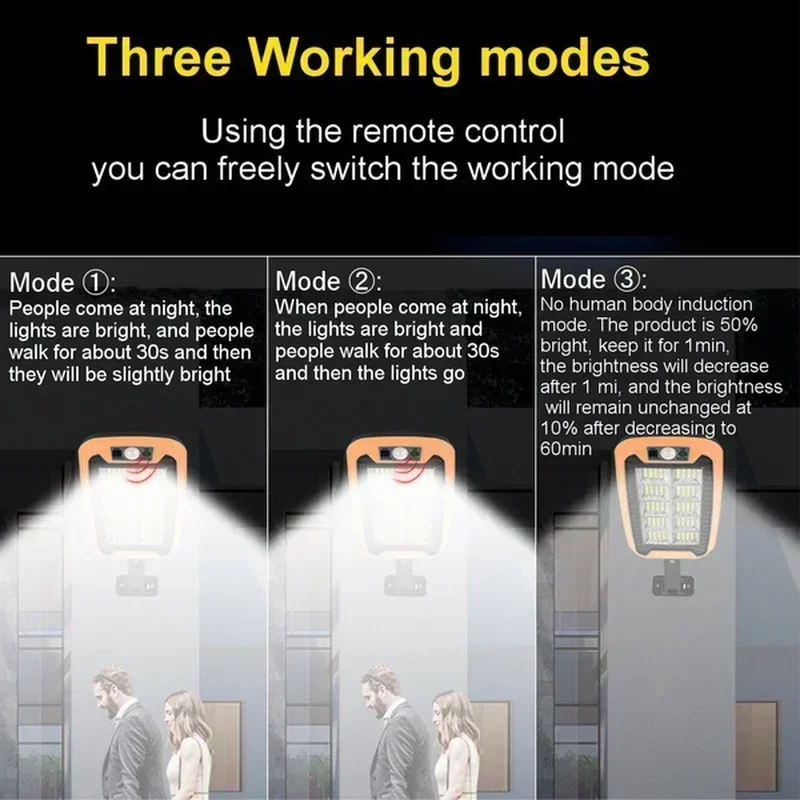 Lampu Jalan tenaga surya, lampu tenaga surya luar ruangan dengan 3 Mode lampu, kendali jarak jauh, tahan air, pencahayaan Sensor gerakan untuk jalan teras taman