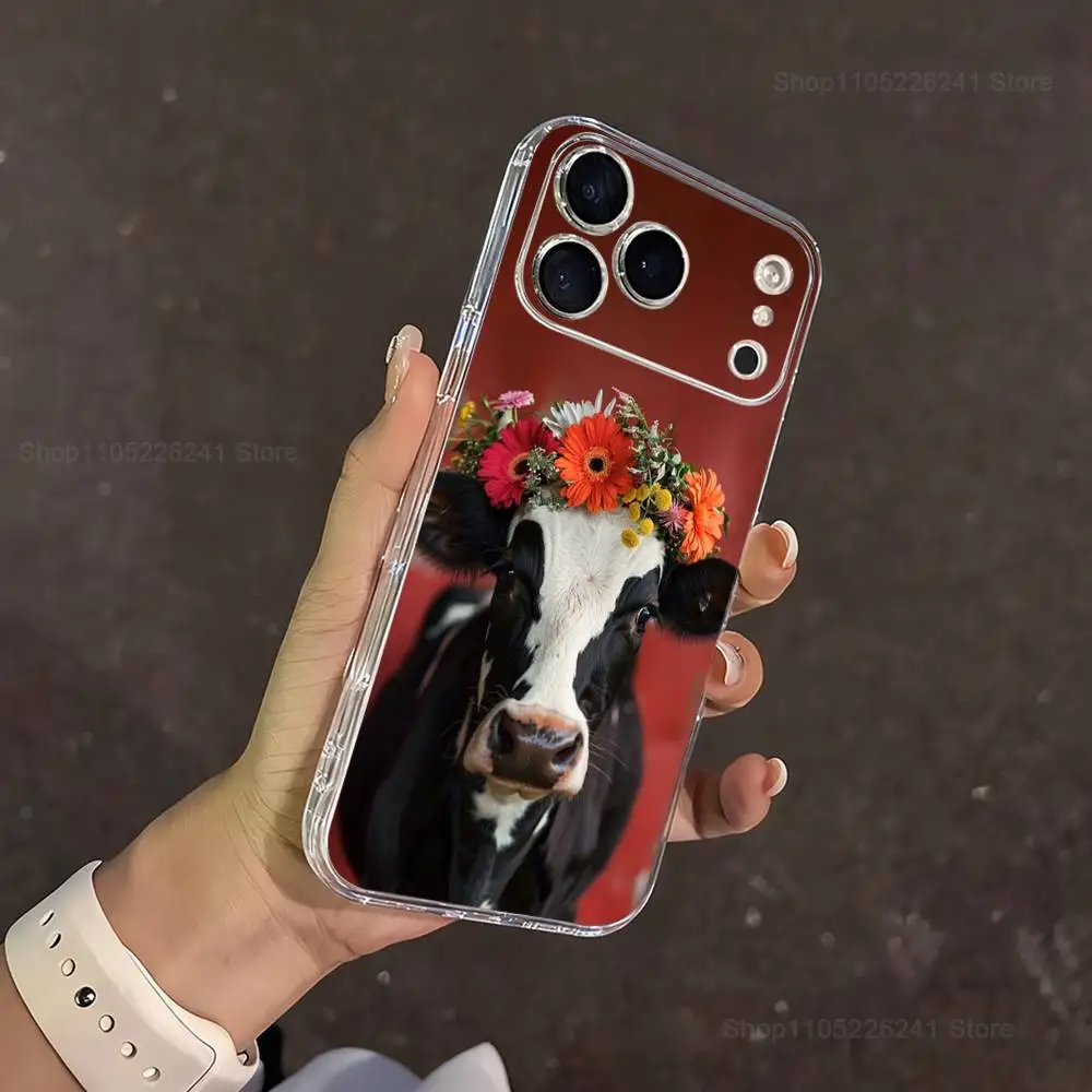 Cute Black White Dairy Cows Case For iPhone 17,11,12,13,16,14,15,Pro,Max,Plus,X,XS,XR,SE,Mini Transparent Soft Silicone