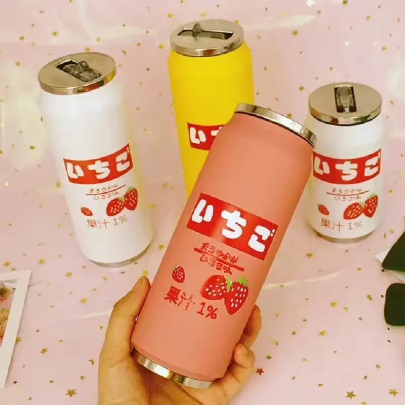 

Creative Stainless Steel Japan Juice Candy Color Drink Cans Thermos Portable Unisex Students Personality Trendy Straw Cup