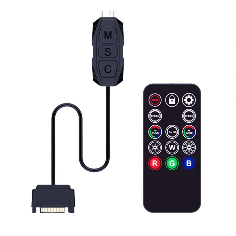 Argb Controller with 14 Remote Adjustable 3pin Argb Controller with Remote Control Sata Power Supply for Color Changing Modes Pc