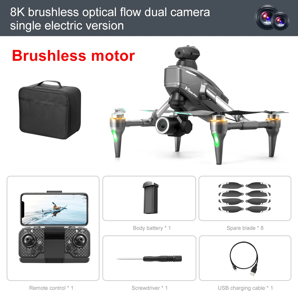 V196 Pro Drone 8K Hd Dual Camera Optische Flow Obstakel Vermijding Luchtfotografie Borstelloze Motor Quadcopter Rc Legering Drones