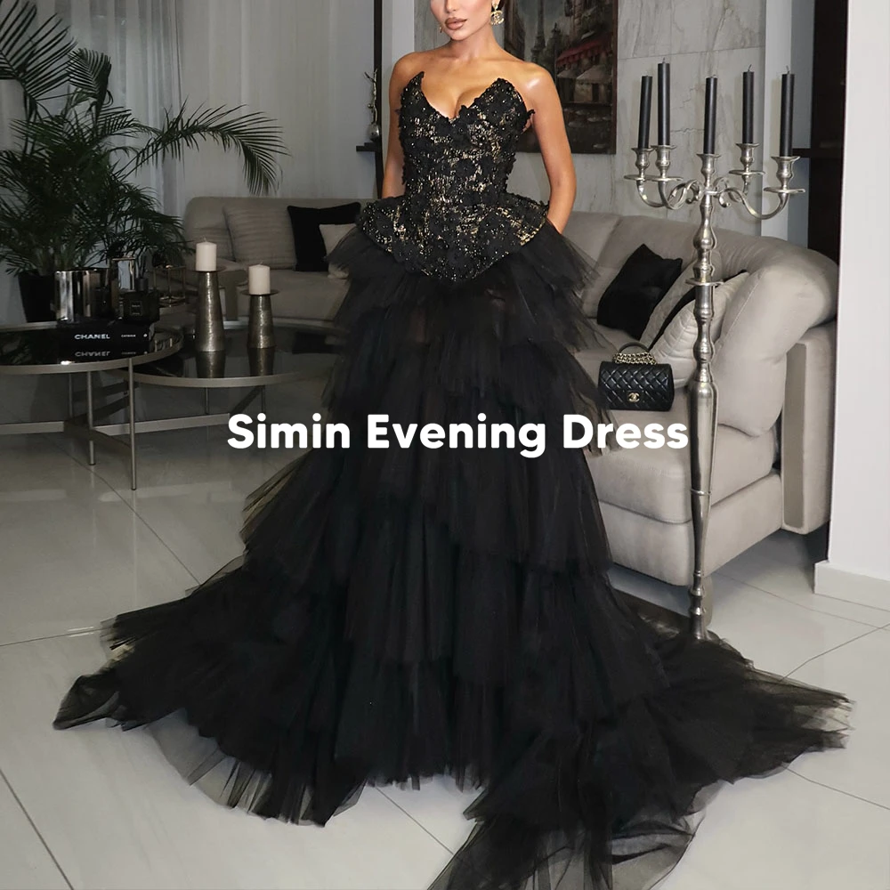 

Simin Customized Women's Strapless Simple Saudi Evening Dresses With Sleeveless Tulle Ruffles Floor-Length Elegant Dresses 2025