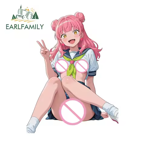 EARLFAMILY Anime Miyu With Pink Hair Car Stickers Funny Vinyl Car Supplies Toolbox Decal Caravan Graffiti Motorcycle Accessories