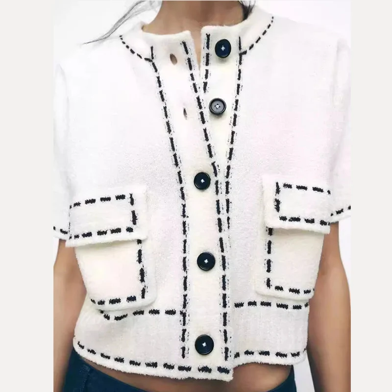 루즈 니트 반팔 여성 스타일 아우터웨어 2025 봄 Z 폴리에스터 섬유 캐주얼 패션 아우터웨어