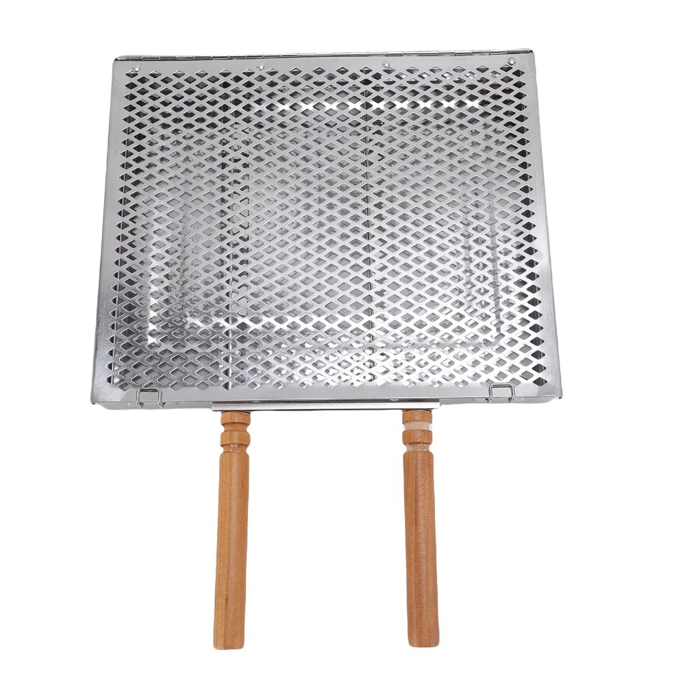 Stainless Steel BBQ Grilling Basket Double Handle Detachable Dividers Grilling Net Basket Silver Outdoor Cooking Basket
