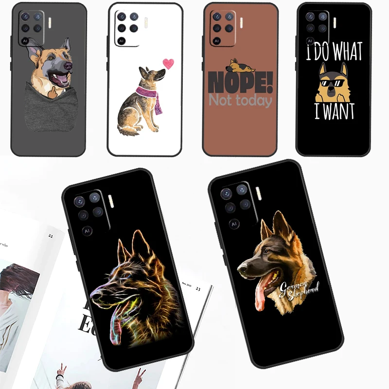 German Shepherd Dog Cartoon For OPPO A54 A74 A94 A57S A53S A58 A78 A98 A16 A76 A96 A15 A17 A77 A5 A9 A52 A72 A79 Case