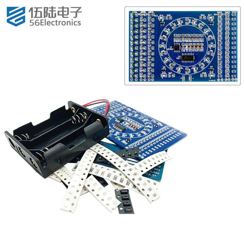 Smd rotativa piscando circuito eletrônico diy suíte kits de placa prática de solda para o experimento escolar