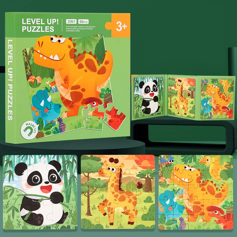 Magnetyczne puzzle dla dzieci, zabawki edukacyjne Montessori, ciche, z motywami zwierząt z kreskówek, układanki, prezenty dla dzieci w okresie wczesnego rozwoju.